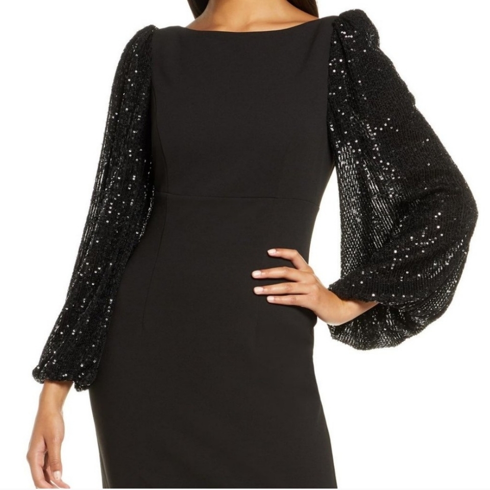 Eliza J Black Sequin Blousen Sleeve Cocktail Dress US size 2 - Picture 3 of 13